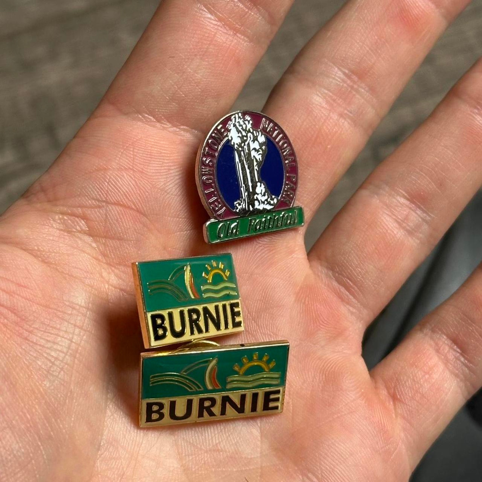 Vintage Yellowstone National Park Glacier Old Faithful Burnie Pins